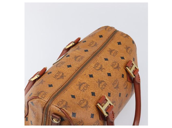 Bolsa MCM Vicetos Logogram Mini Boston Bag PVC Leather Brown Gold Auth ki6815 Marrom Dourado - vista 6