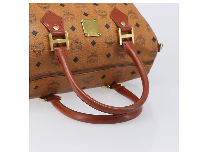 Bolsa MCM Vicetos Logogram Mini Boston Bag PVC Leather Brown Gold Auth ki6815 Marrom Dourado - vista 7