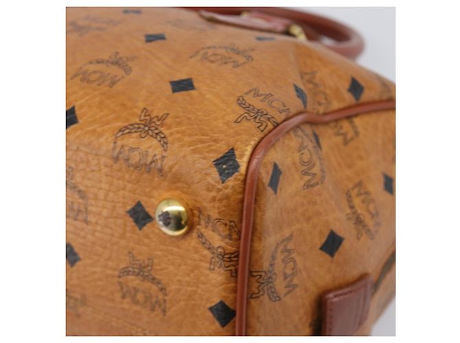 Bolsa MCM Vicetos Logogram Mini Boston Bag PVC Leather Brown Gold Auth ki6815 Marrom Dourado - vista 9