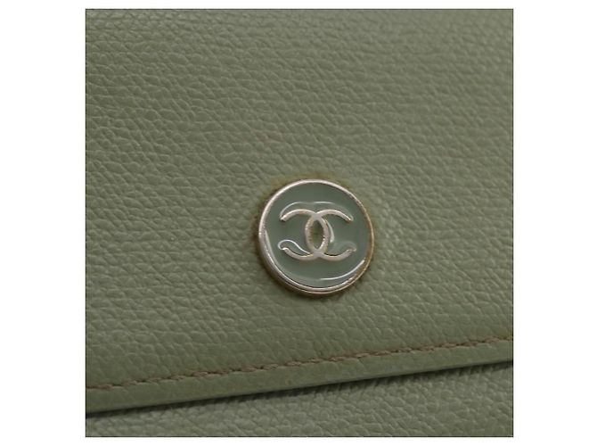 Porte-cartes CHANEL Cuir Vert Or CC Auth 204781 Doré - vue 18