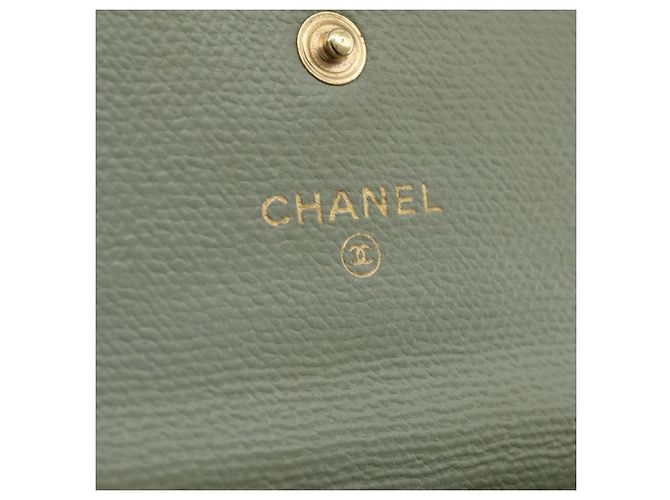 Porte-cartes CHANEL Cuir Vert Or CC Auth 204781 Doré - vue 19