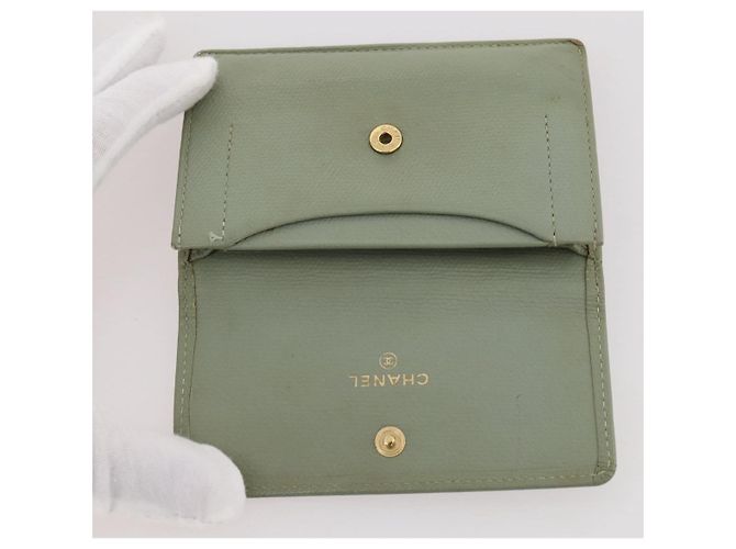 Porte-cartes CHANEL Cuir Vert Or CC Auth 204781 Doré - vue 9