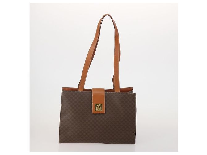 Céline Bolso de hombro CELINE Macadam Canvas PVC Leather 3 Set Brown Beige Auth 203379 Castaño - vista 2