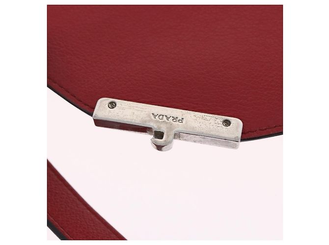 Bolso de hombro con cadena PRADA de cuero rojo plata Auth ka6268V Roja - vista 10