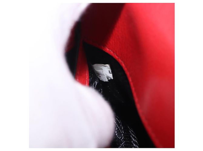 Bolso de hombro con cadena PRADA de cuero rojo plata Auth ka6268V Roja - vista 12