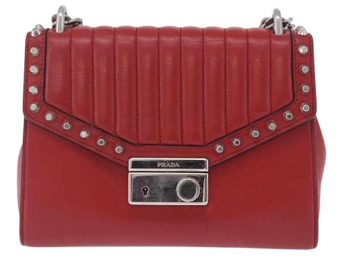 Bolso de hombro con cadena PRADA de cuero rojo plata Auth ka6268V Roja - vista 13