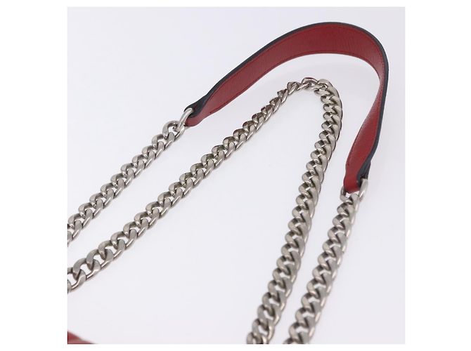 Bolso de hombro con cadena PRADA de cuero rojo plata Auth ka6268V Roja - vista 14