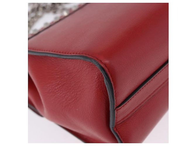 Bolso de hombro con cadena PRADA de cuero rojo plata Auth ka6268V Roja - vista 17