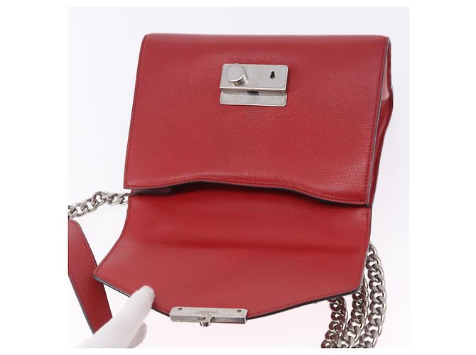 Bolso de hombro con cadena PRADA de cuero rojo plata Auth ka6268V Roja - vista 20