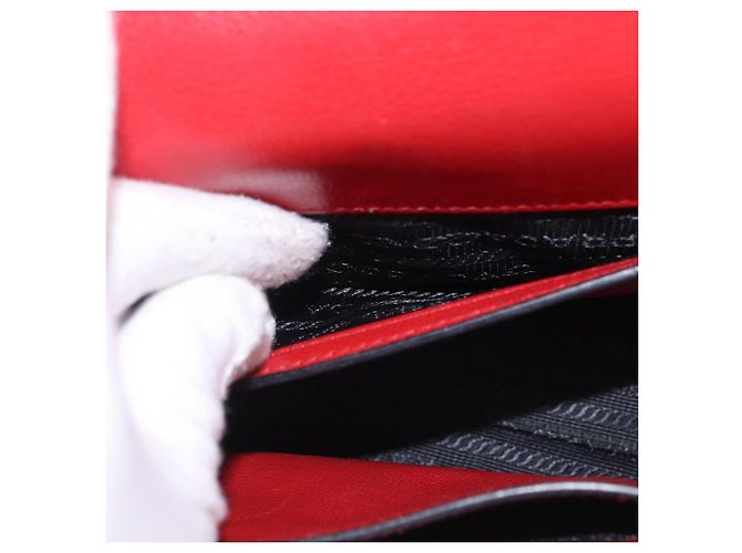 Bolso de hombro con cadena PRADA de cuero rojo plata Auth ka6268V Roja - vista 25