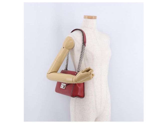 Bolso de hombro con cadena PRADA de cuero rojo plata Auth ka6268V Roja - vista 27