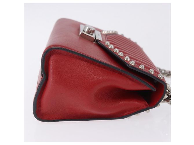 Bolso de hombro con cadena PRADA de cuero rojo plata Auth ka6268V Roja - vista 3