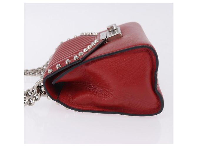 Bolso de hombro con cadena PRADA de cuero rojo plata Auth ka6268V Roja - vista 5
