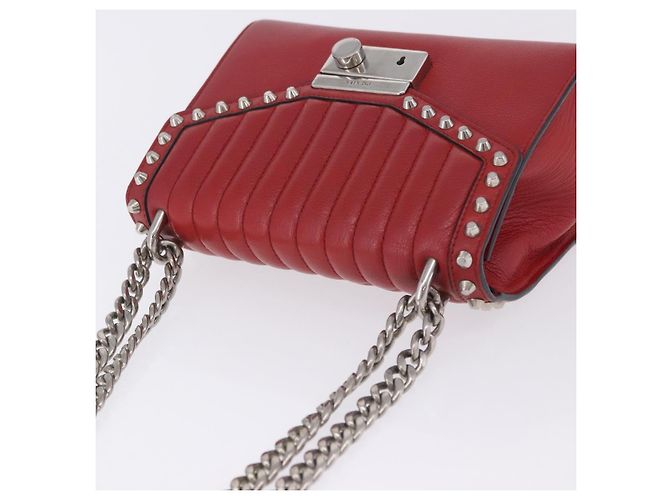 Bolso de hombro con cadena PRADA de cuero rojo plata Auth ka6268V Roja - vista 8