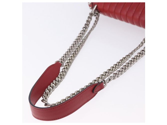 Bolso de hombro con cadena PRADA de cuero rojo plata Auth ka6268V Roja - vista 9