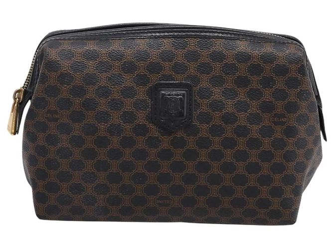 Céline CELINE Macadam Canvas Pouch PVC Leather Black Gold Tone Auth am12663V - view 13