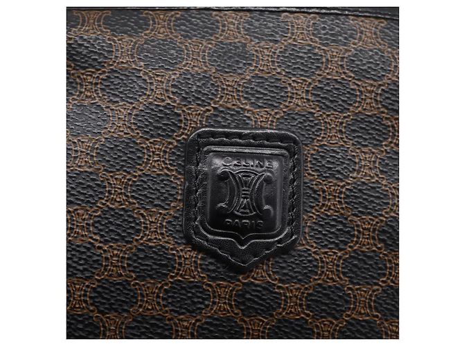 Céline CELINE Macadam Canvas Pouch PVC Leather Black Gold Tone Auth am12663V - view 17