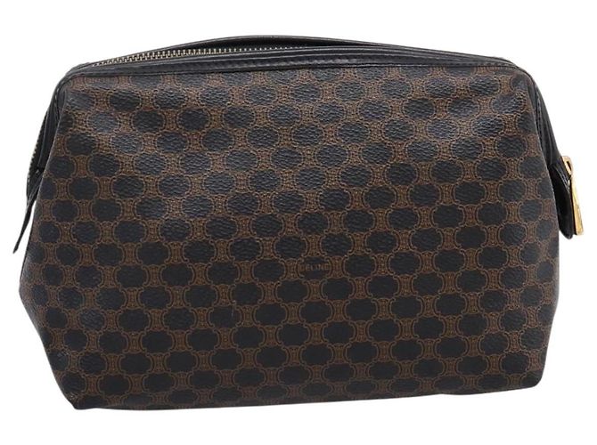 Céline CELINE Macadam Canvas Pouch PVC Leather Black Gold Tone Auth am12663V - view 2