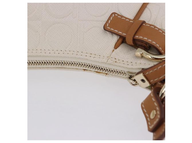 Pouch accessori Salvatore Ferragamo Gancini PVC Canvas White Gold Auth 204147 Bianco D'oro - vista 10