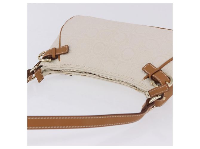 Pouch accessori Salvatore Ferragamo Gancini PVC Canvas White Gold Auth 204147 Bianco D'oro - vista 14