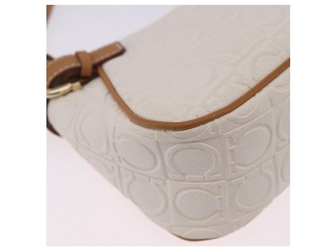 Pouch accessori Salvatore Ferragamo Gancini PVC Canvas White Gold Auth 204147 Bianco D'oro - vista 16