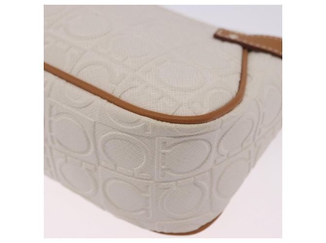 Pouch accessori Salvatore Ferragamo Gancini PVC Canvas White Gold Auth 204147 Bianco D'oro - vista 19