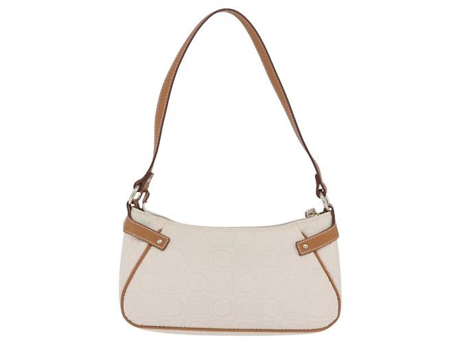 Pouch accessori Salvatore Ferragamo Gancini PVC Canvas White Gold Auth 204147 Bianco D'oro - vista 2