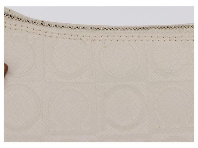 Pouch accessori Salvatore Ferragamo Gancini PVC Canvas White Gold Auth 204147 Bianco D'oro - vista 3