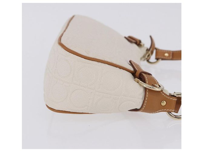 Pouch accessori Salvatore Ferragamo Gancini PVC Canvas White Gold Auth 204147 Bianco D'oro - vista 4