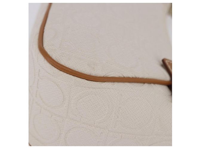 Pouch accessori Salvatore Ferragamo Gancini PVC Canvas White Gold Auth 204147 Bianco D'oro - vista 5