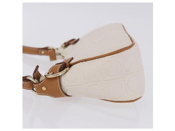 Pouch accessori Salvatore Ferragamo Gancini PVC Canvas White Gold Auth 204147 Bianco D'oro - vista 6