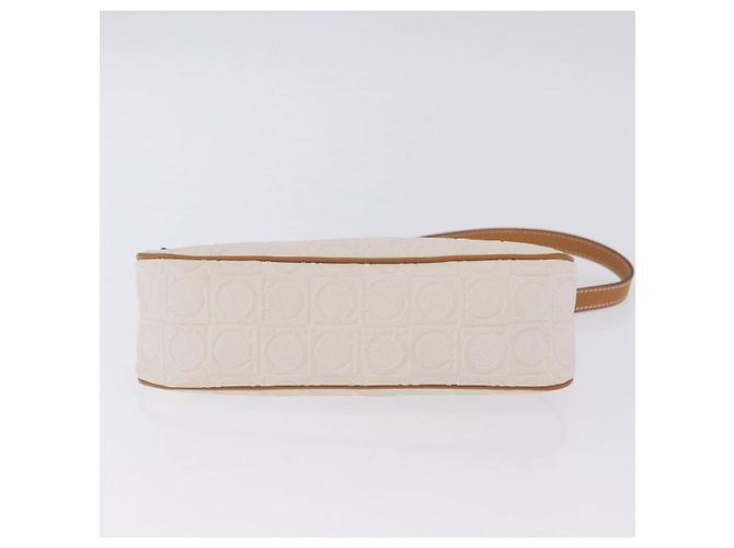 Pouch accessori Salvatore Ferragamo Gancini PVC Canvas White Gold Auth 204147 Bianco D'oro - vista 7