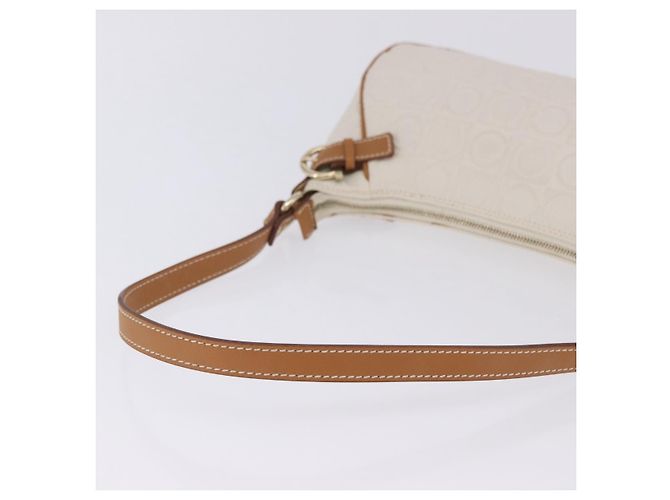 Pouch accessori Salvatore Ferragamo Gancini PVC Canvas White Gold Auth 204147 Bianco D'oro - vista 8