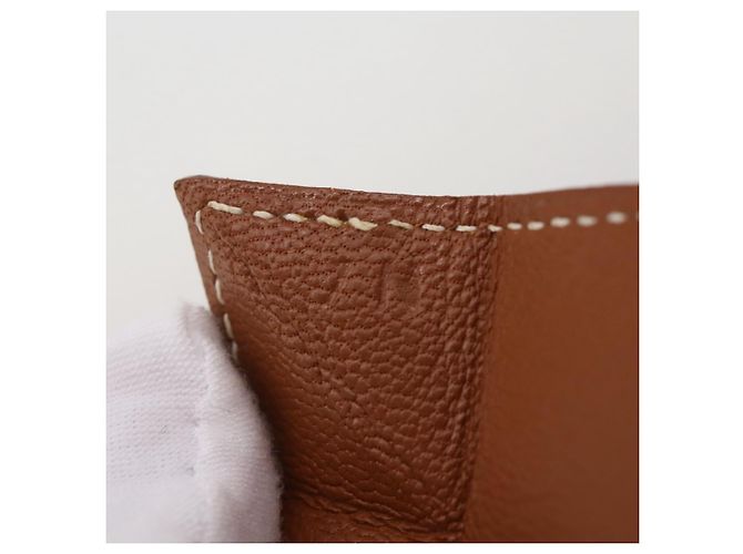 Hermès HERMES Revan Cattle Coin Purse Leather Brown Gold Auth 204773M Golden - view 11