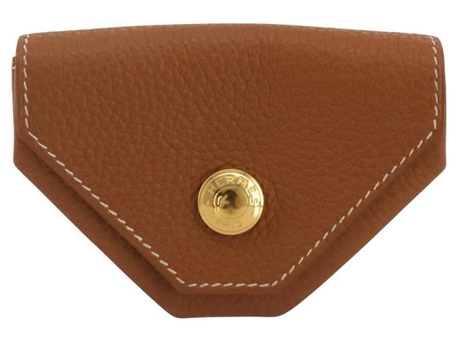 Hermès HERMES Revan Cattle Coin Purse Leather Brown Gold Auth 204773M Golden - view 13