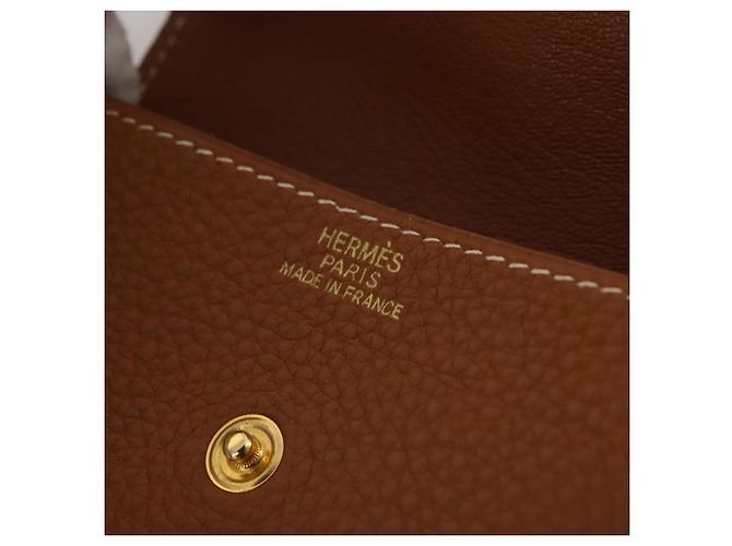Hermès HERMES Revan Cattle Coin Purse Leather Brown Gold Auth 204773M Golden - view 17