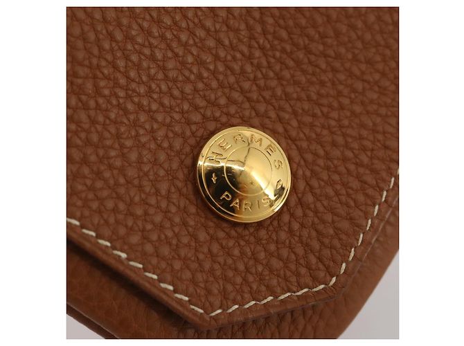 Hermès HERMES Revan Cattle Coin Purse Leather Brown Gold Auth 204773M Golden - view 8