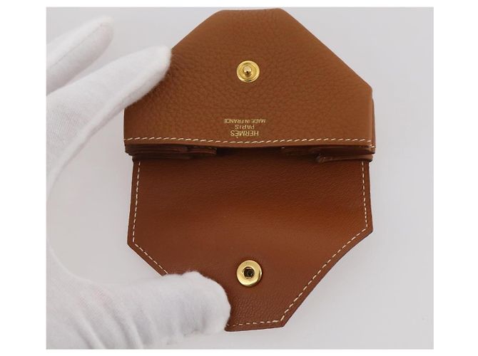 Hermès HERMES Revan Cattle Coin Purse Leather Brown Gold Auth 204773M Golden - view 9