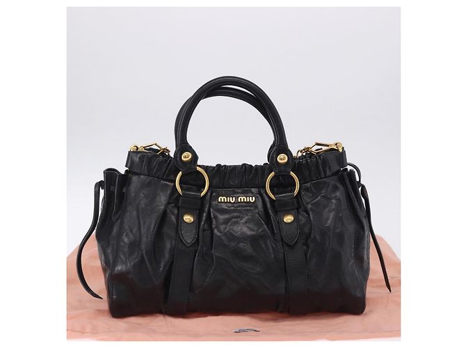 Borsa a mano Miu Miu in pelle 2way nera tono oro Auth 167594SAM Nero - vista 12