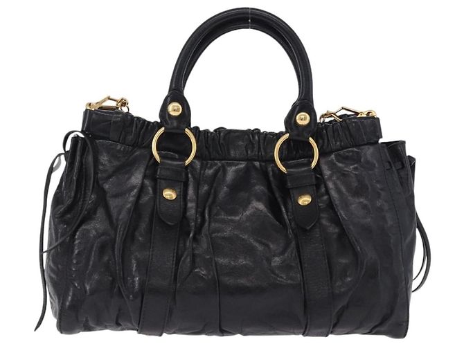Borsa a mano Miu Miu in pelle 2way nera tono oro Auth 167594SAM Nero - vista 2
