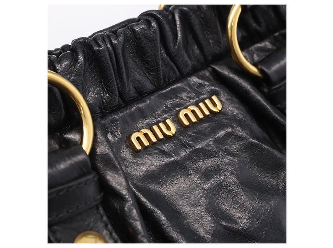 Borsa a mano Miu Miu in pelle 2way nera tono oro Auth 167594SAM Nero - vista 22