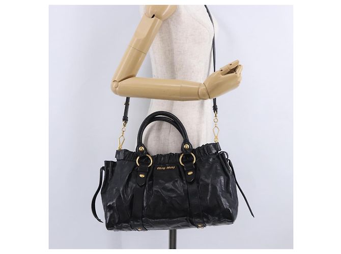 Borsa a mano Miu Miu in pelle 2way nera tono oro Auth 167594SAM Nero - vista 29