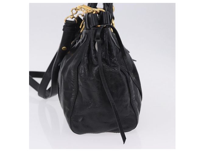 Borsa a mano Miu Miu in pelle 2way nera tono oro Auth 167594SAM Nero - vista 3