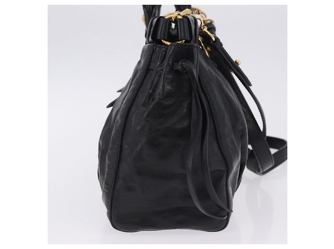 Borsa a mano Miu Miu in pelle 2way nera tono oro Auth 167594SAM Nero - vista 4