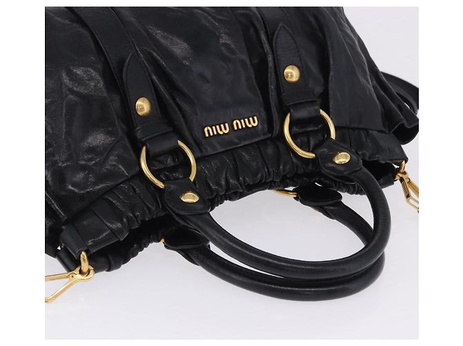 Borsa a mano Miu Miu in pelle 2way nera tono oro Auth 167594SAM Nero - vista 6