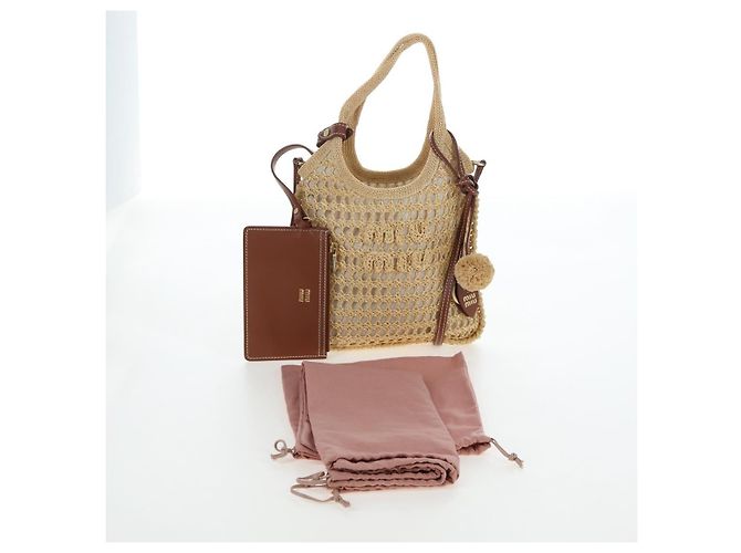 Borsa a Mano Miu Miu Ivy Canvas 2way Beige Gold Auth 200777SAM D'oro - vista 12