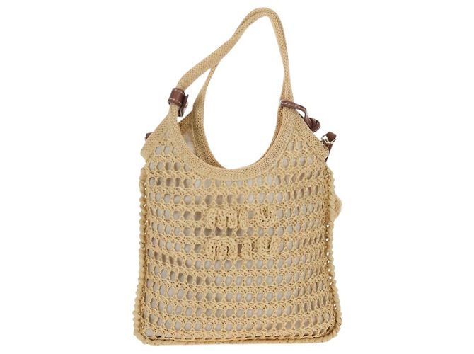 Borsa a Mano Miu Miu Ivy Canvas 2way Beige Gold Auth 200777SAM D'oro - vista 13