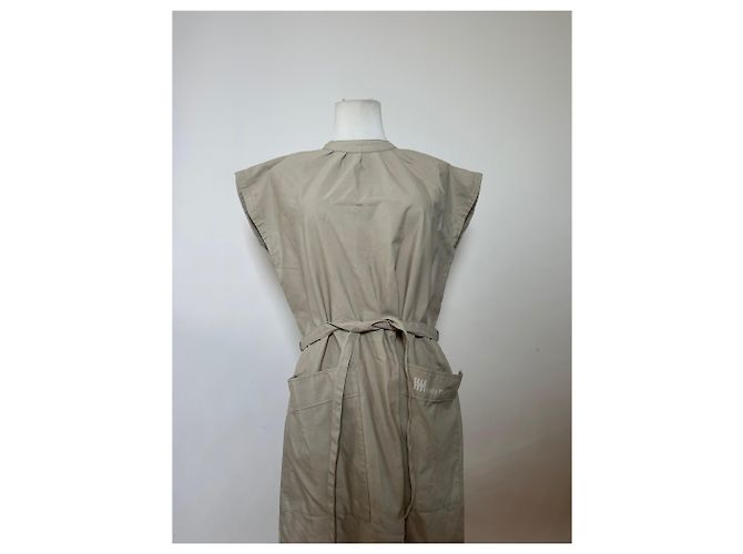 Vintage Issey Miyake Kleid mit Gürtel ca. Ende der 1980er Jahre Hellbeige L - Ansicht 13