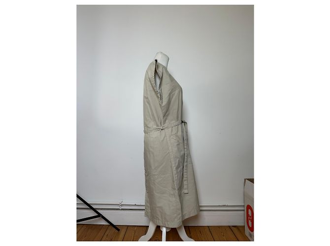 Vintage Issey Miyake Kleid mit Gürtel ca. Ende der 1980er Jahre Hellbeige L - Ansicht 2
