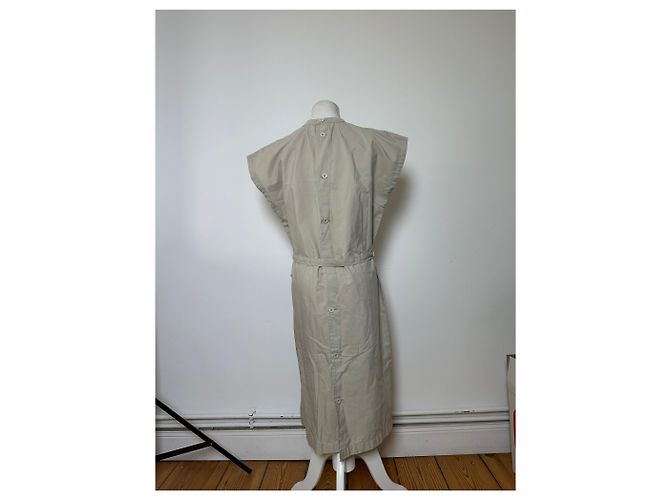 Vintage Issey Miyake Kleid mit Gürtel ca. Ende der 1980er Jahre Hellbeige L - Ansicht 3